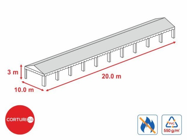 10x20m-Roof tarpaulin 550 gr/m2 - 3m side height, white fireproof PVC | Prelate acoperis | Prelate acoperis, Produse | Corturi24