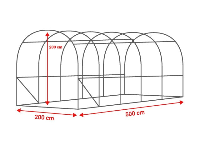 2x5 m Greenhouse Polytunnel 10 sqm, galvanized pipe