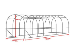 2x7 m Greenhouse Polytunnel 14 sqm, galvanized pipe