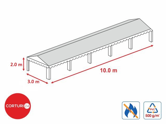 3x10 m-Roof tarpaulin 500 gr/m2 - 2m side height, white fireproof PVC | Prelate acoperis | Prelate acoperis | Corturi24