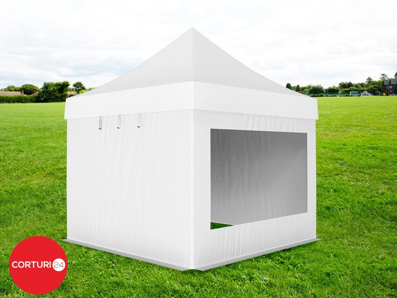 3x3 m Folding Pavilion Professional Aluminum 50 mm, with 2 panoramic windows, PVC 620 gr /m2, white, fireproof | Pavilioane pliabile | Pavilioane pliabile, Produse | Corturi24