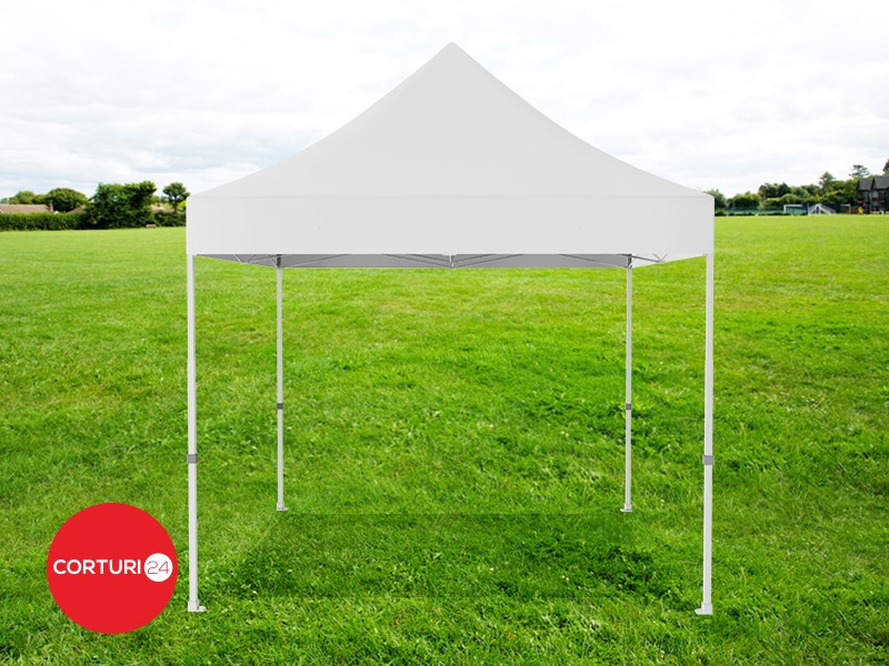 3x3 m Folding Pavilion Professional Aluminum 50 mm, with 2 panoramic windows, PVC 620 gr /m2, white, fireproof