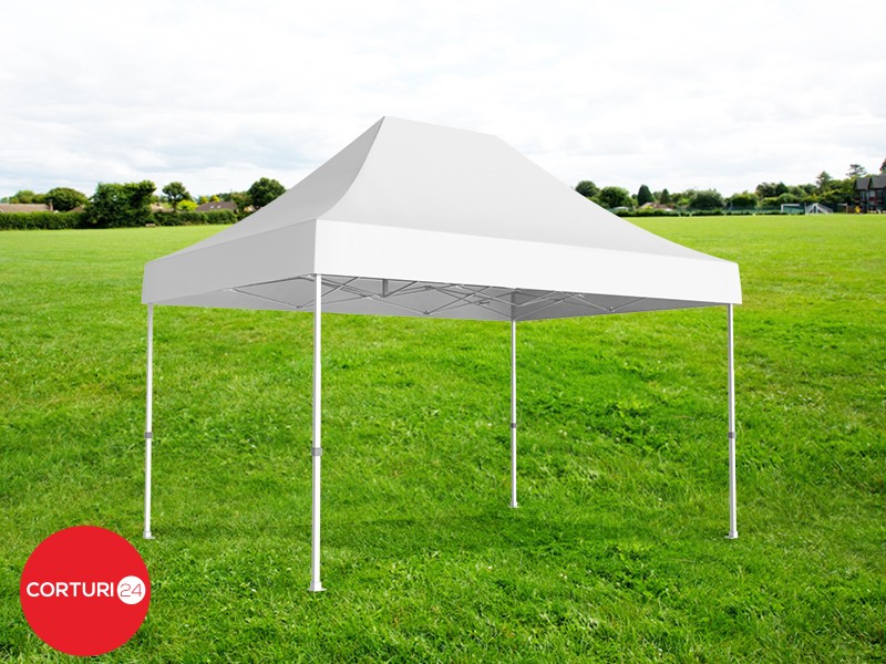 3x4.5 m Folding Pavilion Professional Aluminum 50 mm, with 4 panoramic windows, PVC 620 gr /m2, white, fireproof