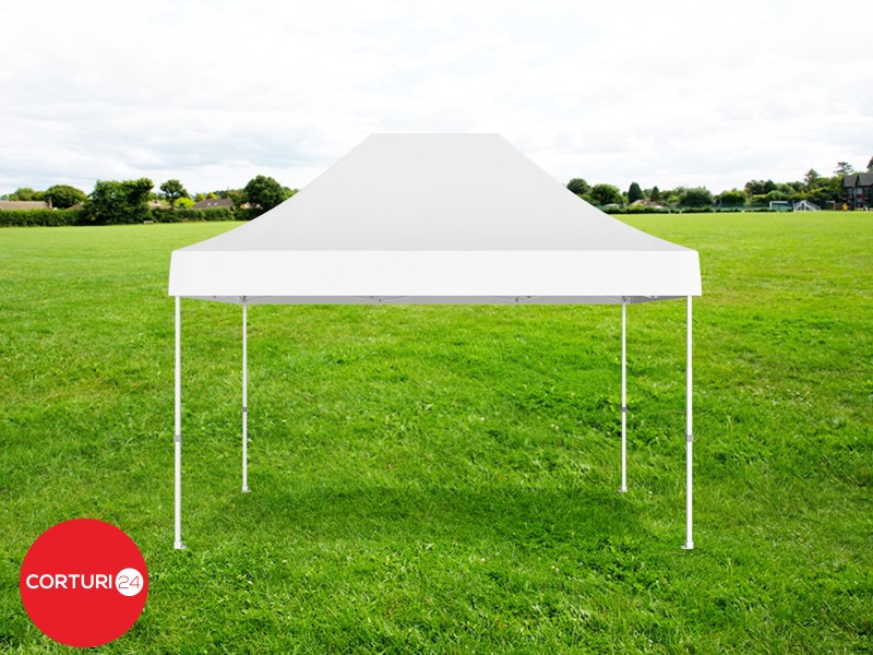 3x4.5 m Folding Pavilion Professional Aluminum 50 mm, with 4 panoramic windows, PVC 620 gr /m2, white, fireproof