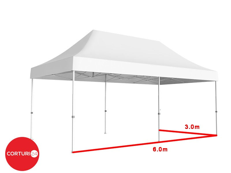 3x6 m Faltpavillon Professional Aluminium 50 mm, mit 4 Panoramafenstern, PVC 620 g/m2, weiß, feuerfest