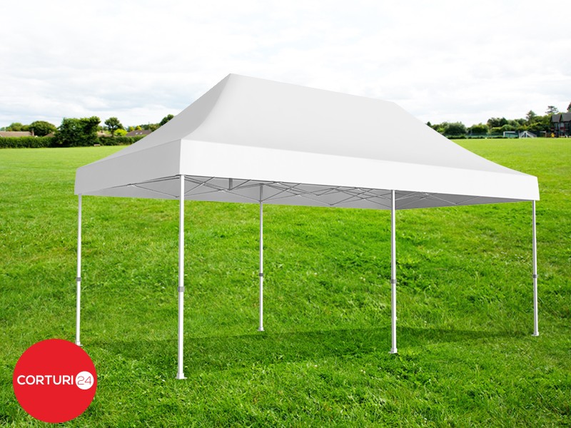 3x6 m Folding Pavilion Professional Aluminum 50 mm, with 4 panoramic windows, PVC 620 gr /m2, white, fireproof