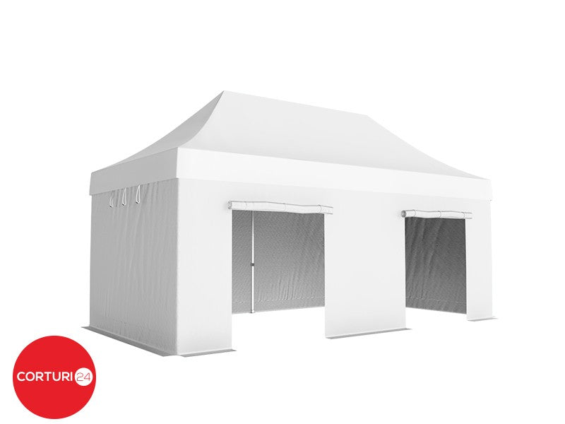 3x6 m professioneller Faltpavillon aus Aluminium 50 mm, ohne Fenster, PVC 620 g/m2, weiß, feuerfest