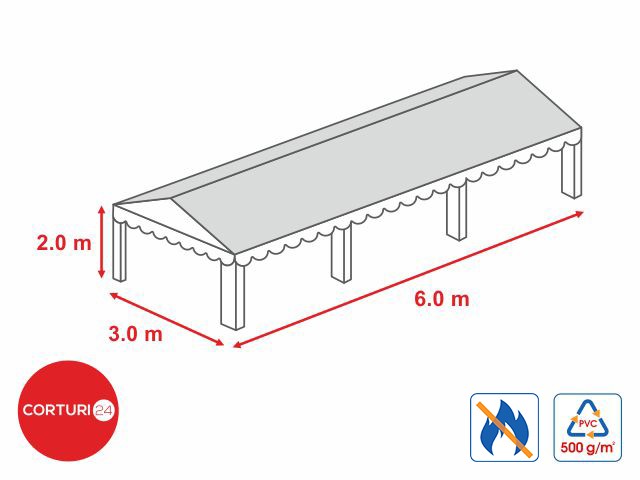 3x6m-Roof tarpaulin 500 gr/m2 - 2m side height, white PVC | Prelate acoperis | Prelate acoperis | Corturi24