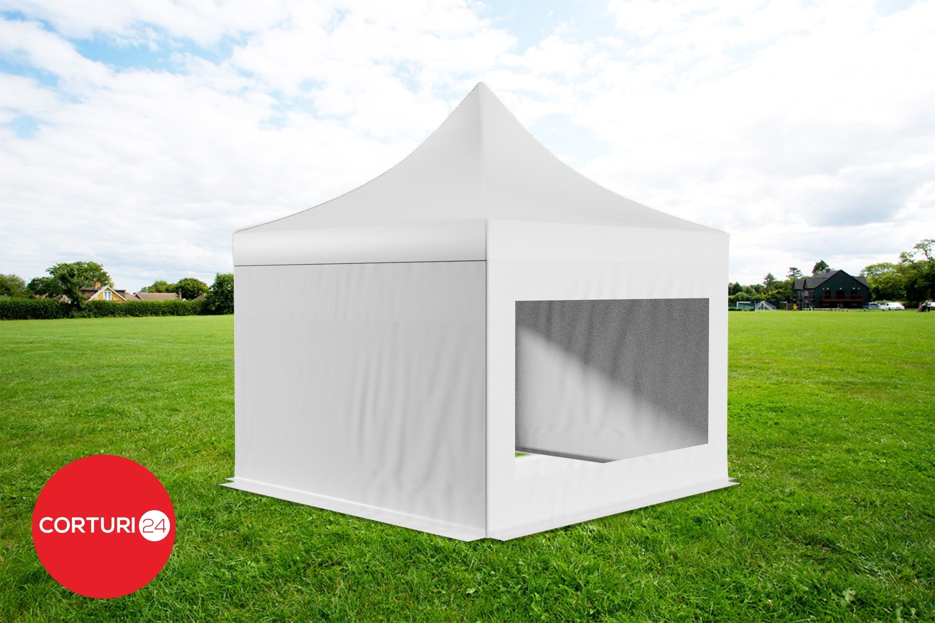 4x4 m Aluminum Professional Folding Pavilion 50 mm, with panoramic windows, PVC 620 gr /m2, white, fireproof | Pavilioane pliabile | Pavilioane pliabile, Produse | Corturi24