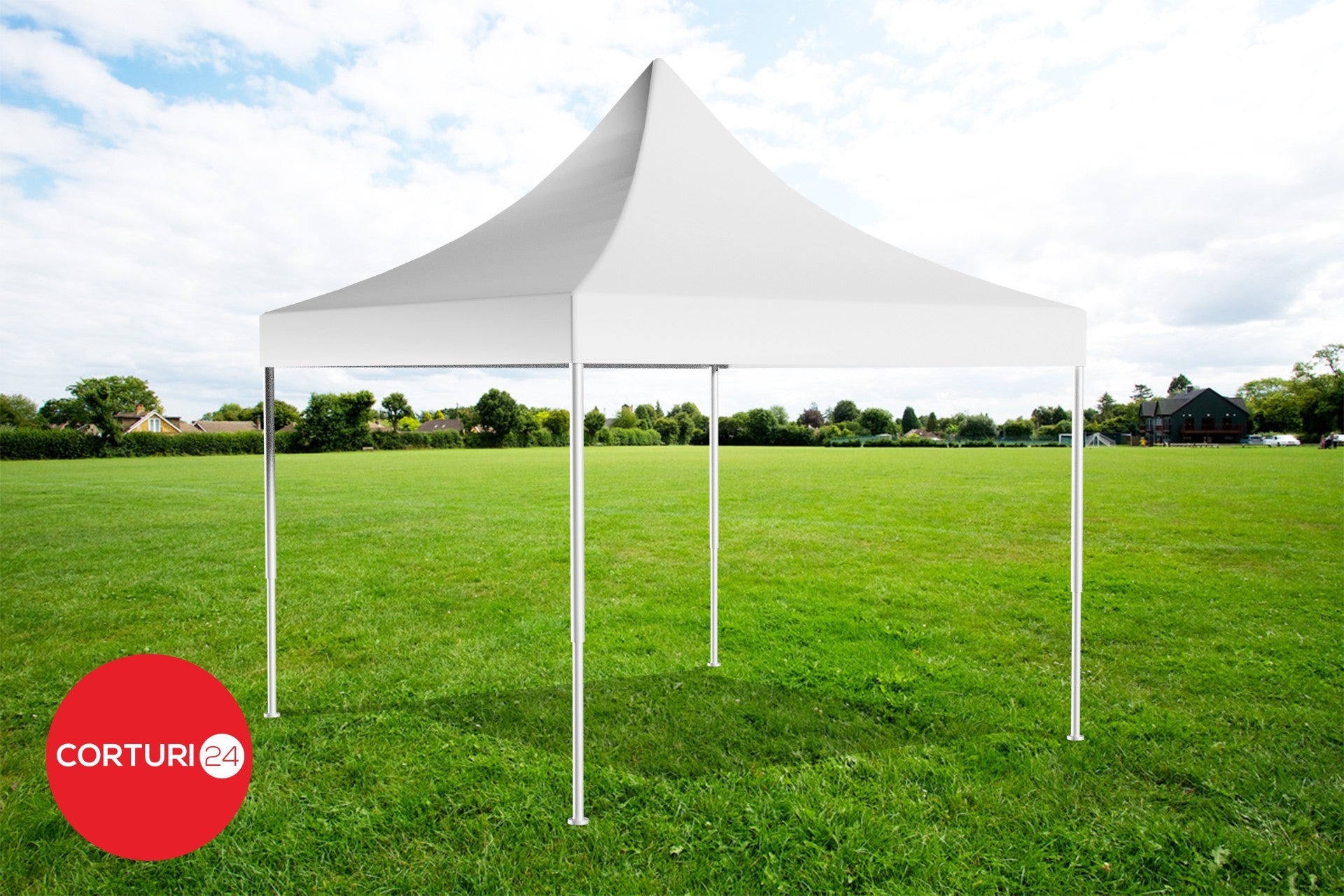 4x4 m professioneller Faltpavillon aus Aluminium 50 mm, mit Panoramafenstern, PVC 620 g/m2, weiß, feuerfest