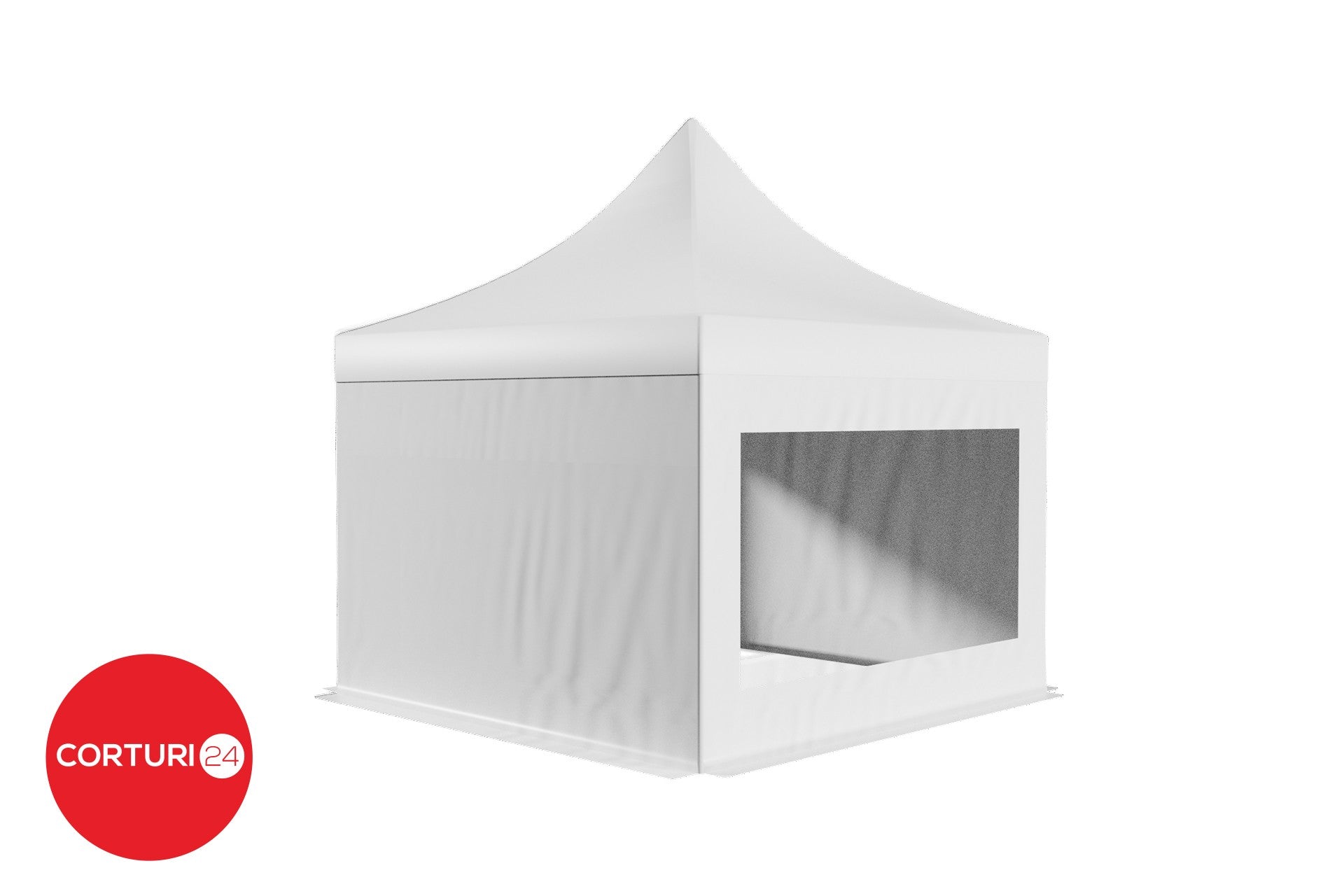 4x4 m professioneller Faltpavillon aus Aluminium 50 mm, mit Panoramafenstern, PVC 620 g/m2, weiß, feuerfest