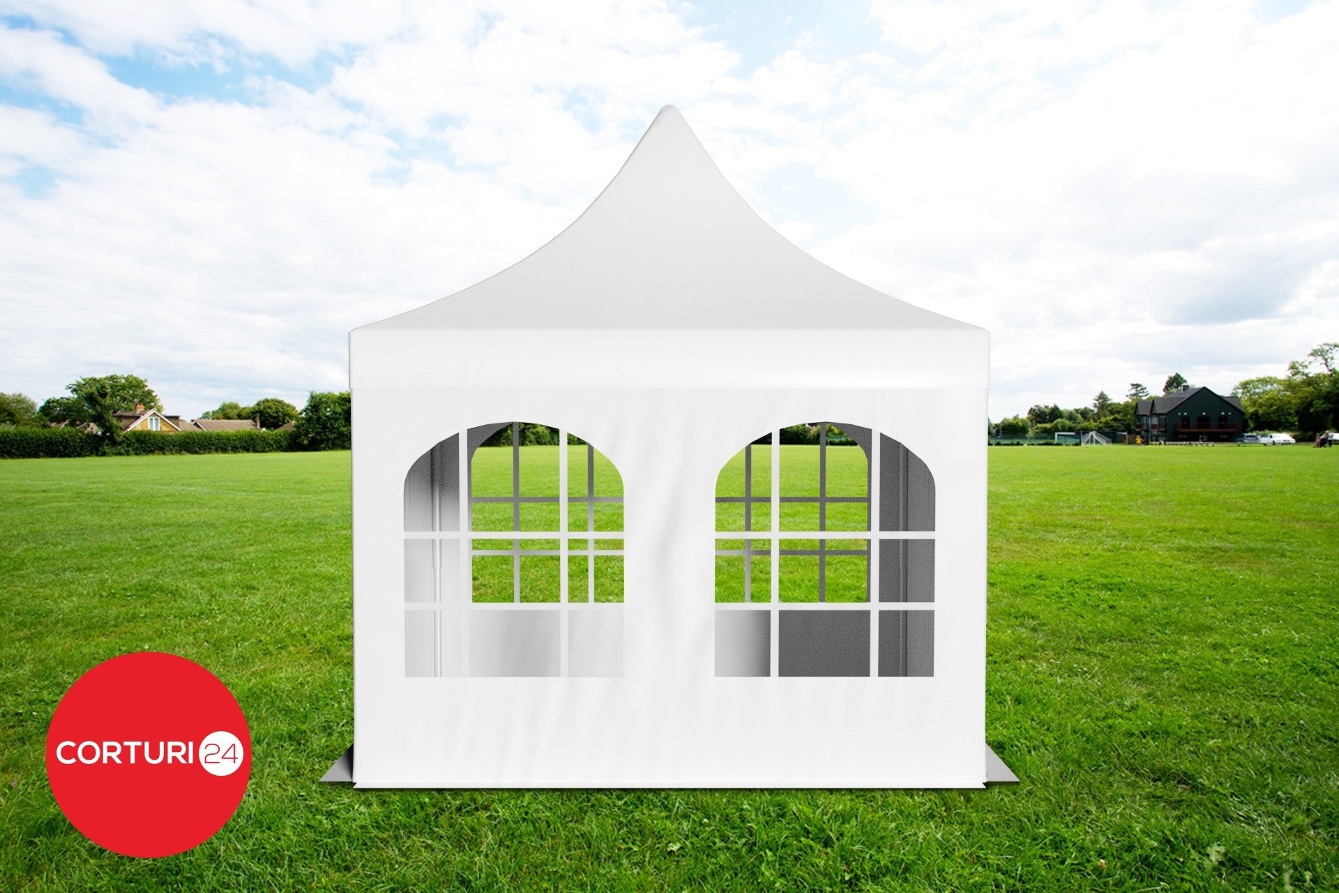 4x4 m Pavillon Professional Aluminium 50 mm, mit Fenstern, PVC 620 g/m2, weiß, feuerfest