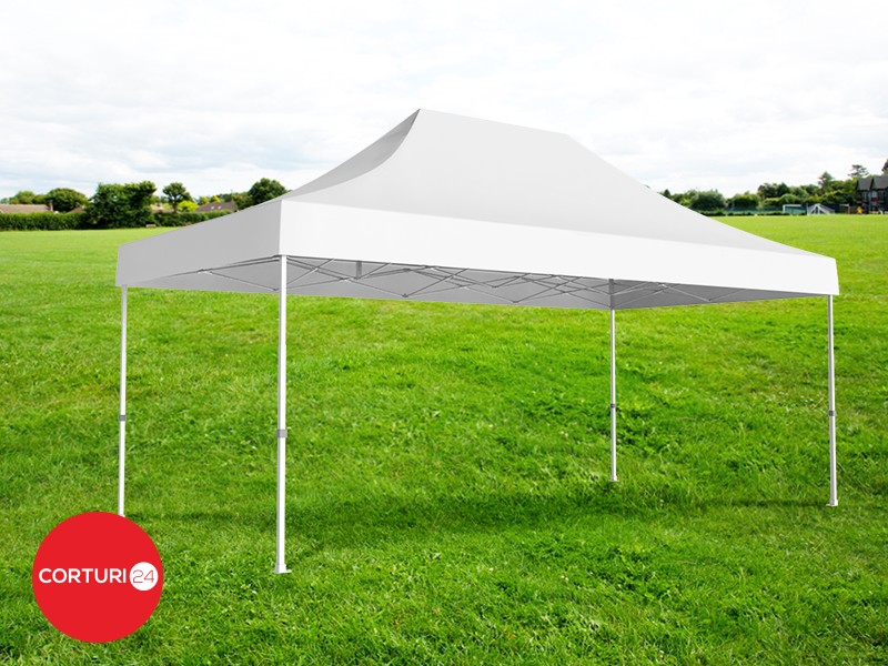 4x6 m Faltpavillon Professional Aluminium 50 mm, mit 4 Panoramafenstern, PVC 620 g/m2, weiß, feuerfest