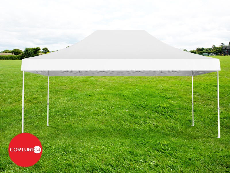 4x6 m Folding Pavilion Professional Aluminum 50 mm, with 4 panoramic windows, PVC 620 gr /m2, white, fireproof