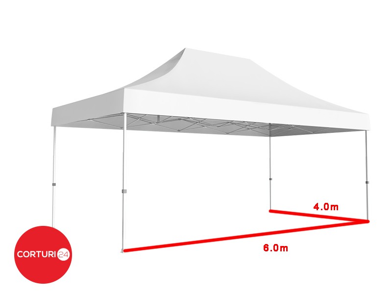 4x6 m Folding Pavilion Professional Aluminum 50 mm, with 4 panoramic windows, PVC 620 gr /m2, white, fireproof