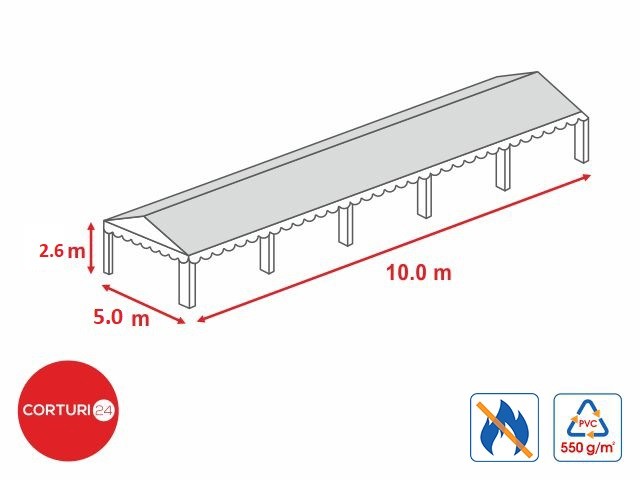 5x10 m-Fireproof roof tarpaulin 550 gr/m2 - 2.6m side height | Prelate acoperis | Prelate acoperis | Corturi24