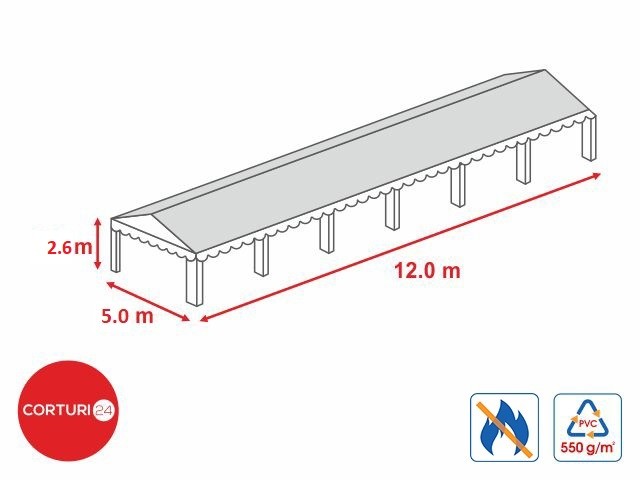 5x12 m-Fireproof roof tarpaulin 550 gr/m2 - 2.6m side height | Prelate acoperis | Prelate acoperis | Corturi24