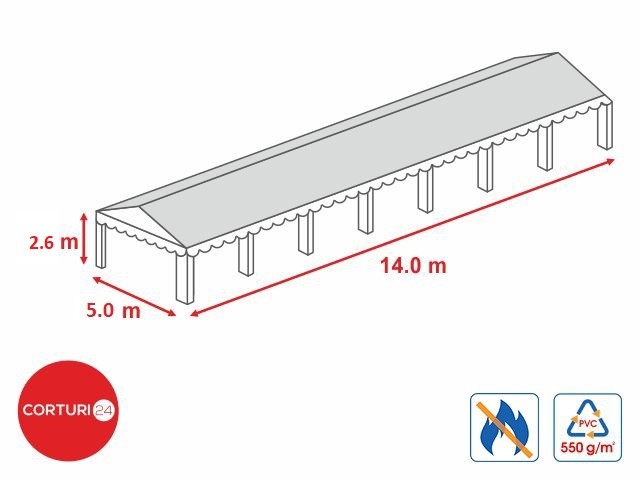 5x14 m-Fireproof roof tarpaulin 550 gr/m2 - 2.6m side height | Prelate acoperis | Prelate acoperis | Corturi24