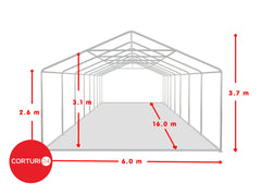 6x16 m Eventzelt PROFESSIONAL XXL, weißes feuerfestes PVC 