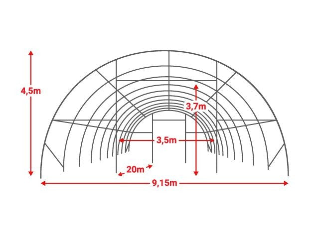 9x20 m Semi-round Hall - 180m2- white